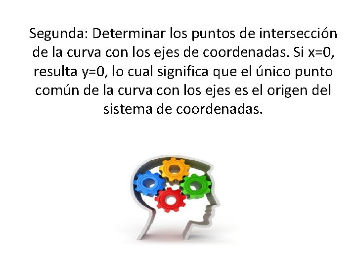 Segunda: Determinar los puntos de intersección de la curva con los ejes de coordenadas.