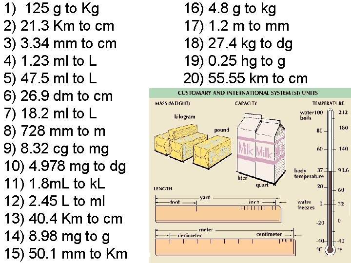 1) 125 g to Kg 2) 21. 3 Km to cm 3) 3. 34