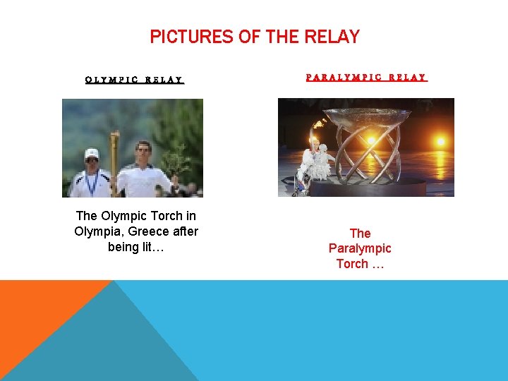 PICTURES OF THE RELAY OLYMPIC RELAY The Olympic Torch in Olympia, Greece after being