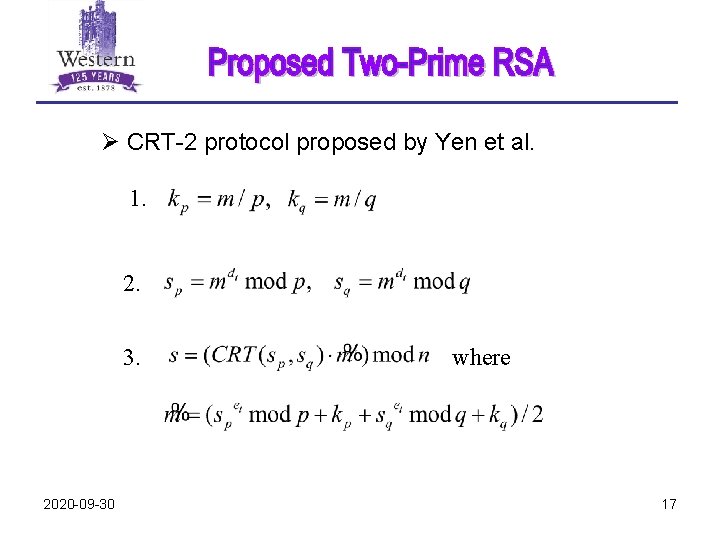 Ø CRT-2 protocol proposed by Yen et al. 1. 2. 3. 2020 -09 -30