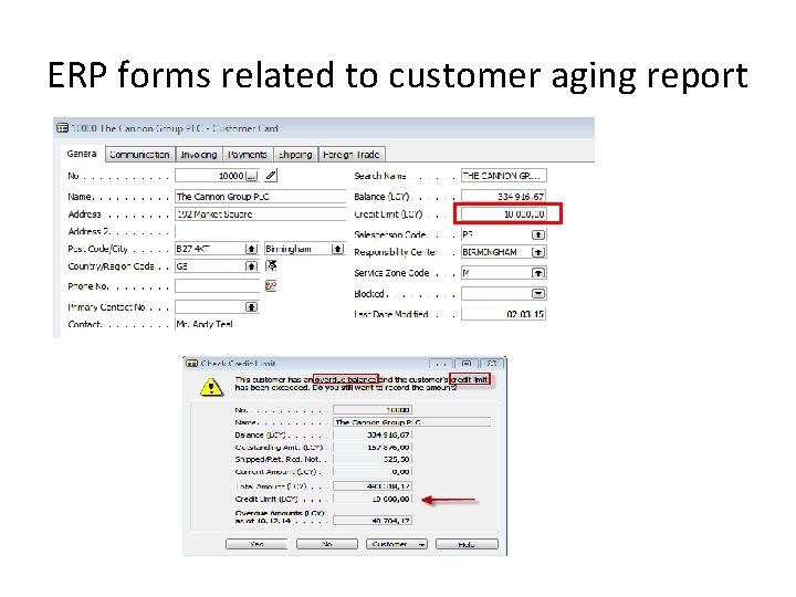 ERP forms related to customer aging report 