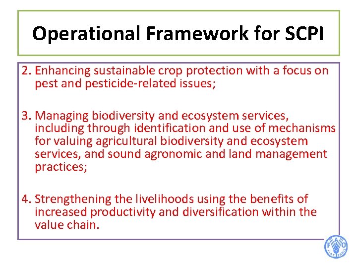 Operational Framework for SCPI 2. Enhancing sustainable crop protection with a focus on pest