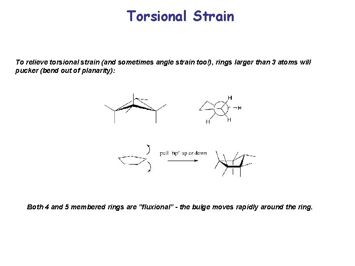 Torsional Strain To relieve torsional strain (and sometimes angle strain too!), rings larger than
