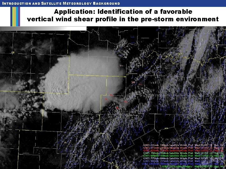 INTRODUCTION AND SATELLITE METEOROLOGY BACKGROUND Application: Identification of a favorable vertical wind shear profile