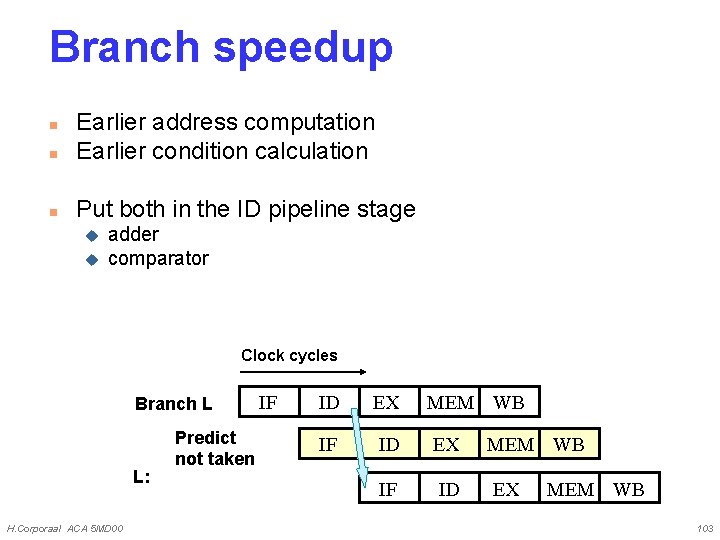 Branch speedup n Earlier address computation Earlier condition calculation n Put both in the