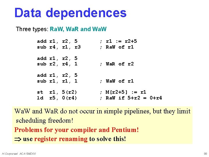 Data dependences Three types: Ra. W, Wa. R and Wa. W add r 1,