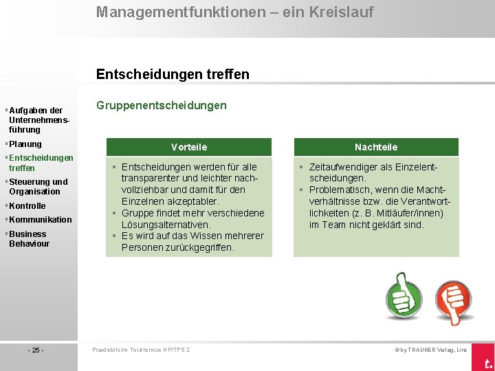 Managementfunktionen – ein Kreislauf Entscheidungen treffen § Aufgaben der Unternehmensführung § Planung § Entscheidungen