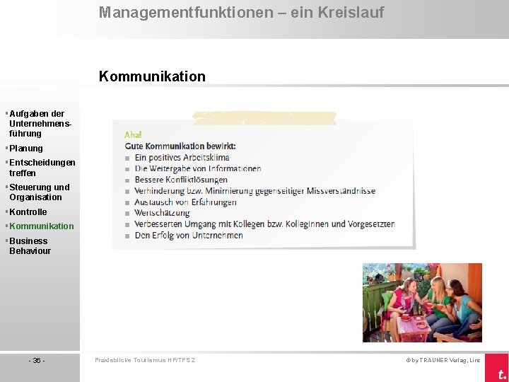 Managementfunktionen – ein Kreislauf Kommunikation § Aufgaben der Unternehmensführung § Planung § Entscheidungen treffen