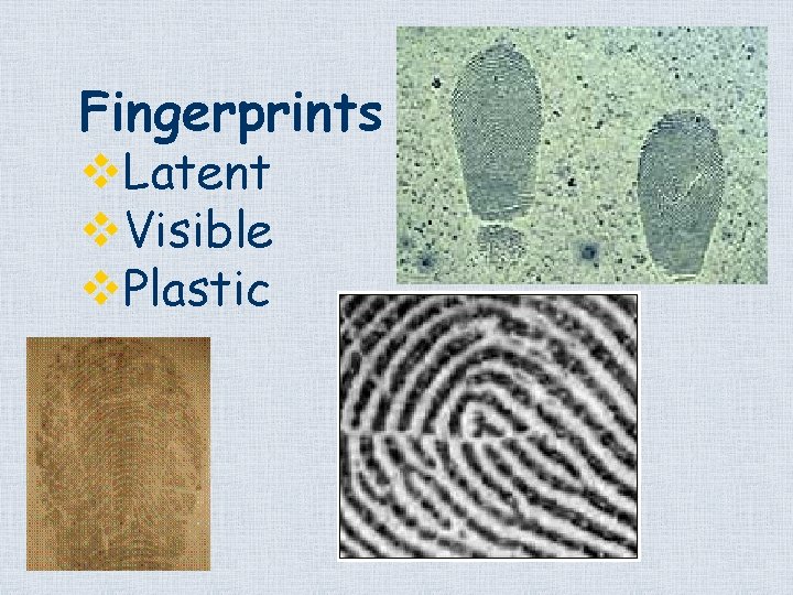 Fingerprints v. Latent v. Visible v. Plastic 