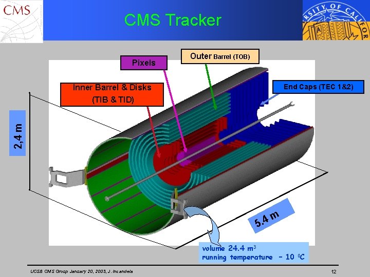 CMS Tracker Pixels Outer Barrel (TOB) End Caps (TEC 1&2) 2, 4 m Inner