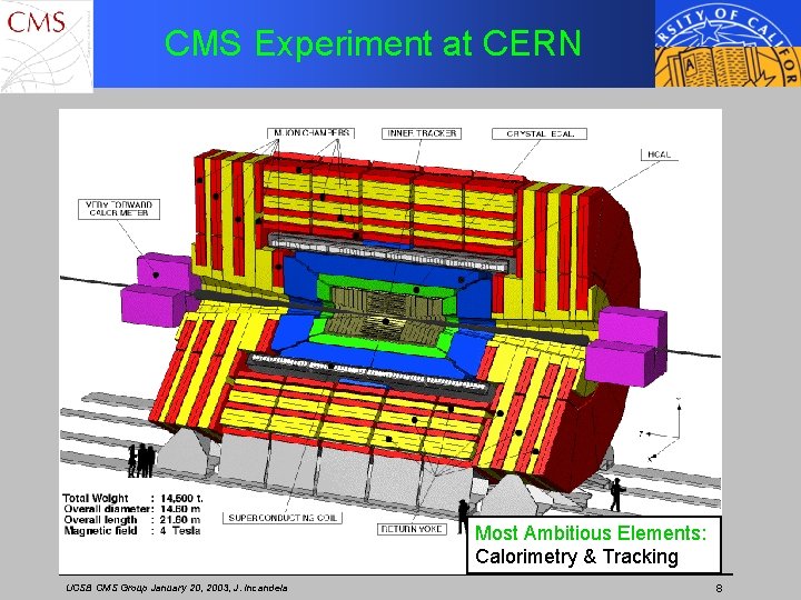 CMS Experiment at CERN Most Ambitious Elements: Calorimetry & Tracking UCSB CMS Group January