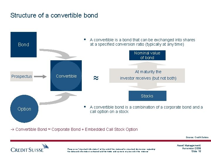 Structure of a convertible bond § A convertible is a bond that can be