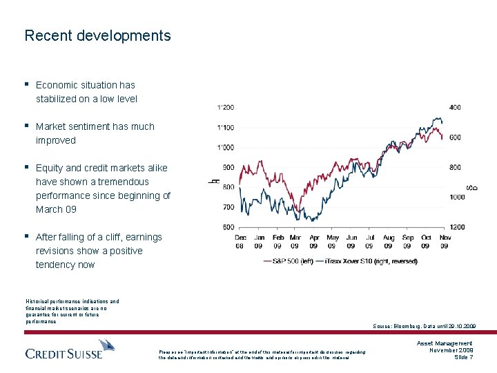 Recent developments § Economic situation has stabilized on a low level § Market sentiment
