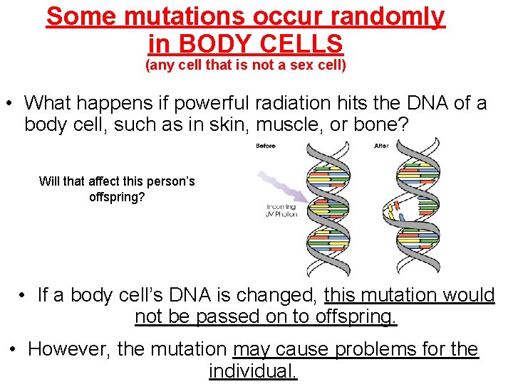 Some mutations occur randomly in BODY CELLS (any cell that is not a sex