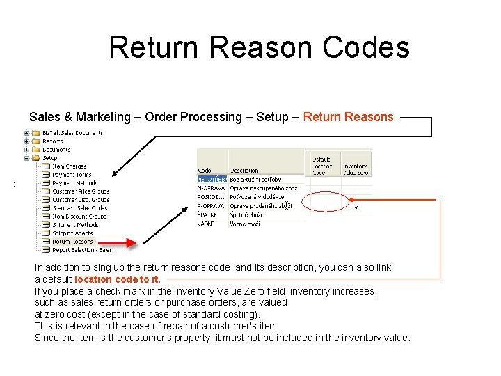 Return Reason Codes Sales & Marketing – Order Processing – Setup – Return Reasons