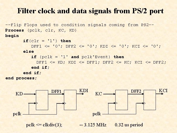 Filter clock and data signals from PS/2 port --Flip Flops used to condition signals