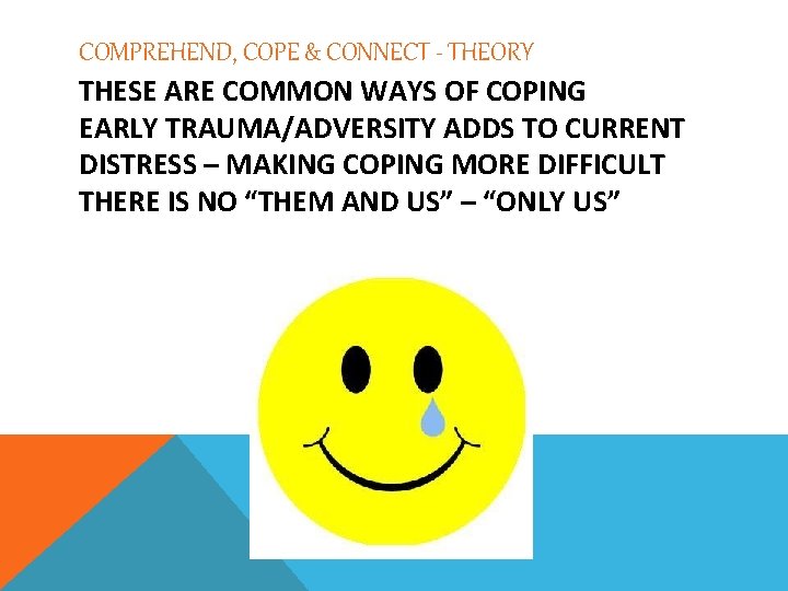 COMPREHEND, COPE & CONNECT - THEORY THESE ARE COMMON WAYS OF COPING EARLY TRAUMA/ADVERSITY