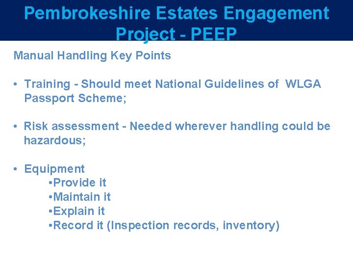 Pembrokeshire Estates Engagement Project PEEP Overview from the