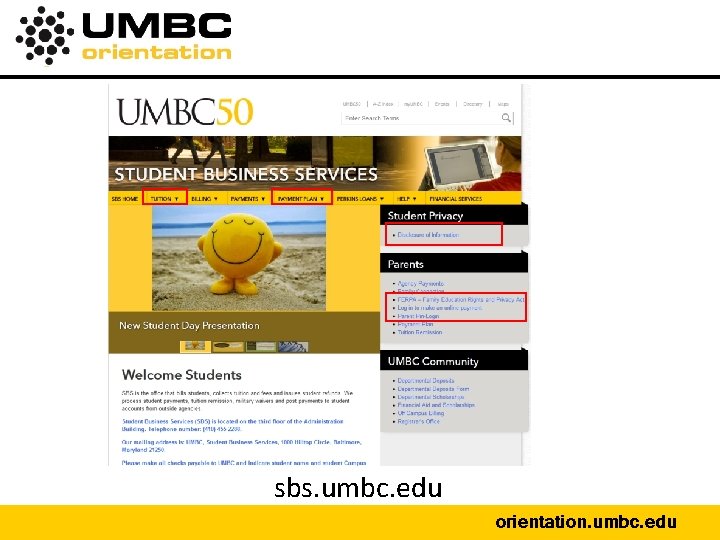 sbs. umbc. edu orientation. umbc. edu 