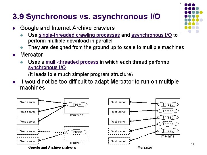 3. 9 Synchronous vs. asynchronous I/O l Google and Internet Archive crawlers l l