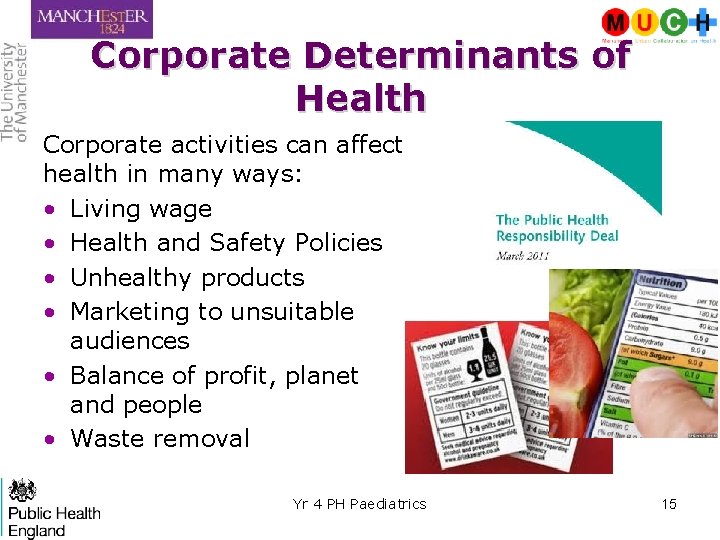 Corporate Determinants of Health Corporate activities can affect health in many ways: • Living