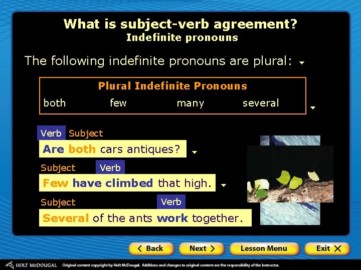 What is subject-verb agreement? Indefinite pronouns The following indefinite pronouns are plural: Plural Indefinite