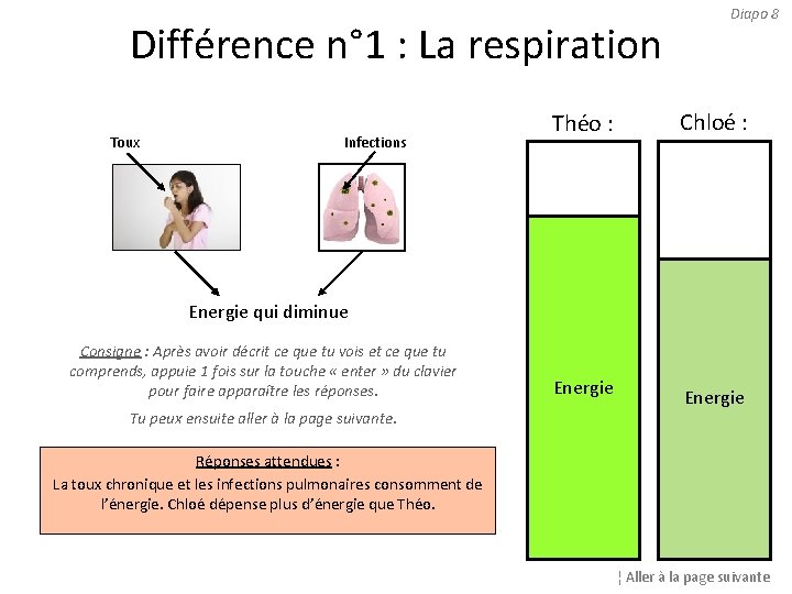 Différence n° 1 : La respiration Toux Infections Diapo 8 Théo : Chloé :