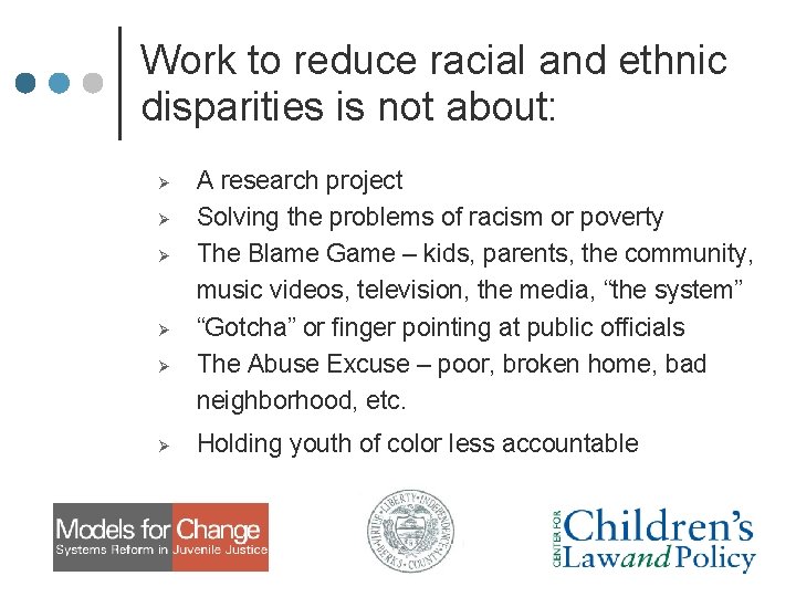 Work to reduce racial and ethnic disparities is not about: Ø Ø Ø A