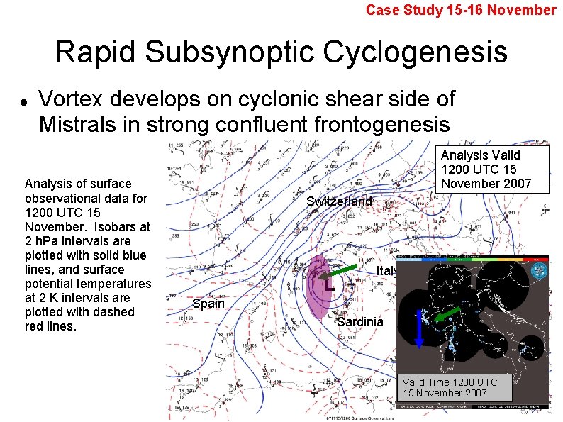 Case Study 15 -16 November Rapid Subsynoptic Cyclogenesis Vortex develops on cyclonic shear side