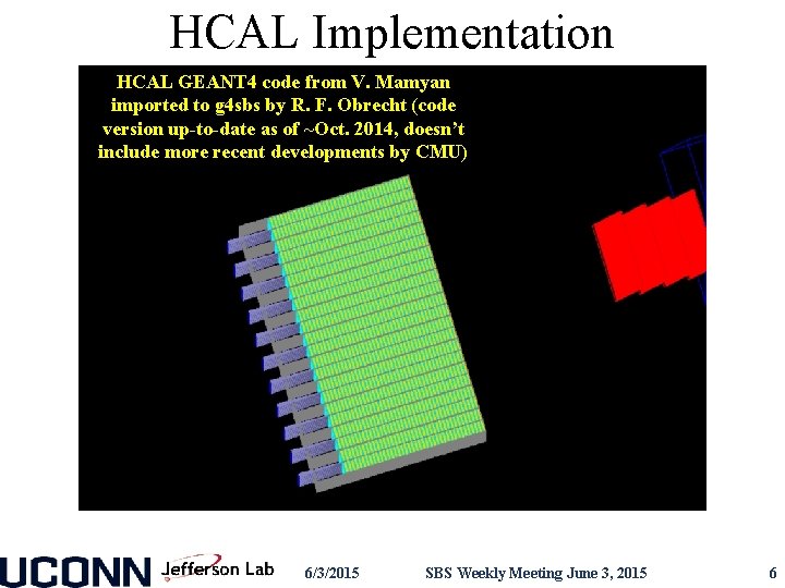 HCAL Implementation HCAL GEANT 4 code from V. Mamyan imported to g 4 sbs