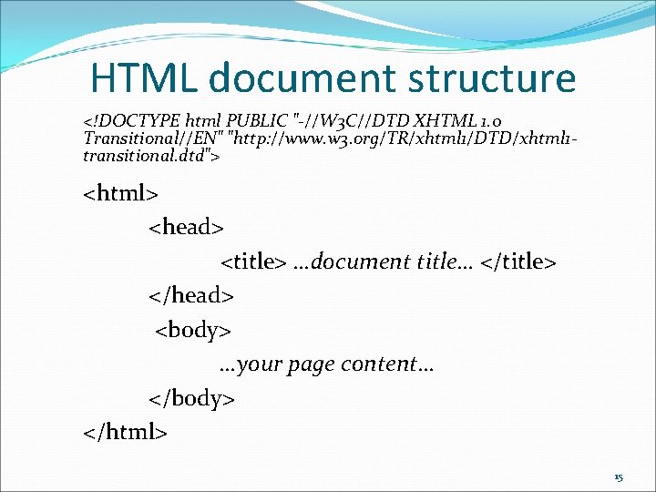 HTML document structure <!DOCTYPE html PUBLIC "-//W 3 C//DTD XHTML 1. 0 Transitional//EN" "http: HTML document structure <!DOCTYPE html PUBLIC "-//W 3 C//DTD XHTML 1. 0 Transitional//EN" "http: