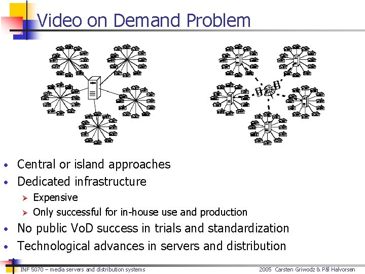 Video on Demand Problem • Central or island approaches • Dedicated infrastructure Ø Expensive