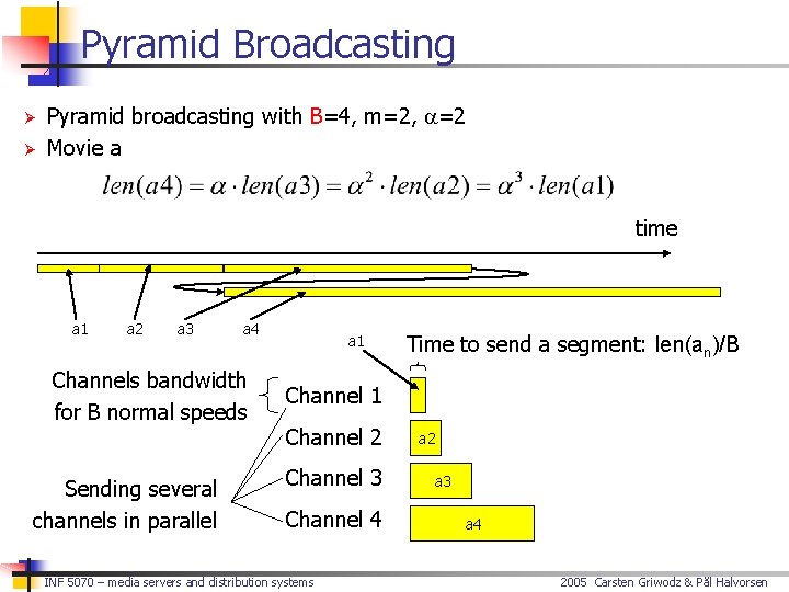Pyramid Broadcasting Ø Ø Pyramid broadcasting with B=4, m=2, a=2 Movie a time a