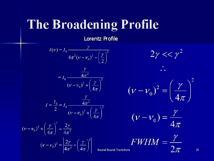The Broadening Profile Lorentz Profile Bound Transitions 25 
