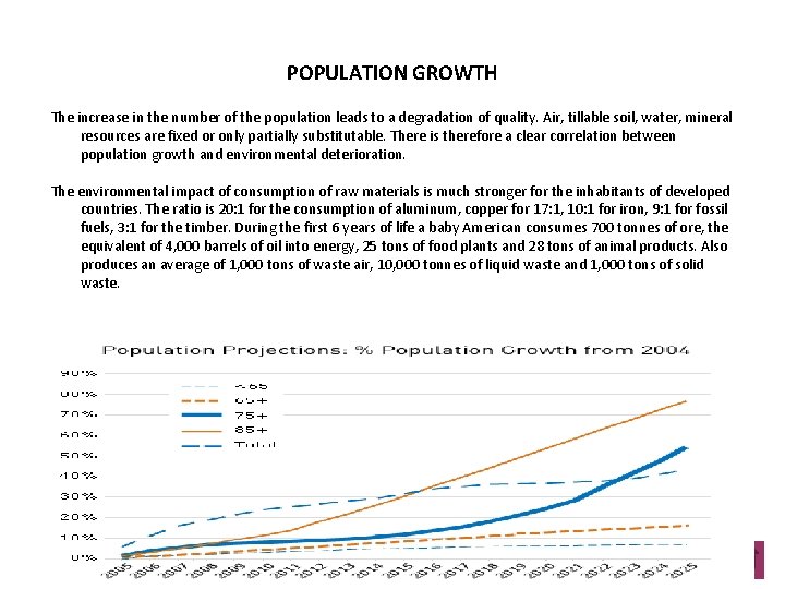 POPULATION GROWTH The increase in the number of the population leads to a degradation