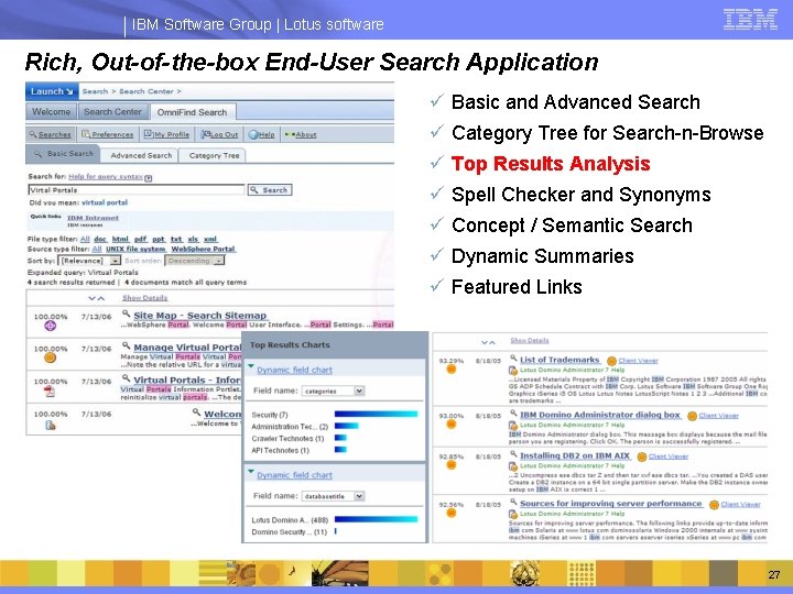 IBM Software Group | Lotus software Rich, Out-of-the-box End-User Search Application ü Basic and