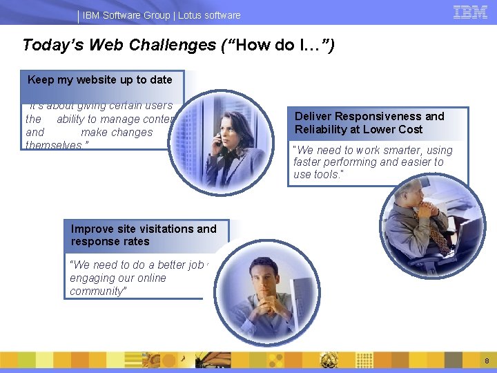 IBM Software Group | Lotus software Today’s Web Challenges (“How do I…”) Keep my