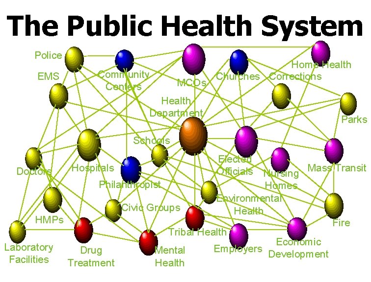 The Public Health System Police EMS Community Centers MCOs Home Health Churches Corrections Health