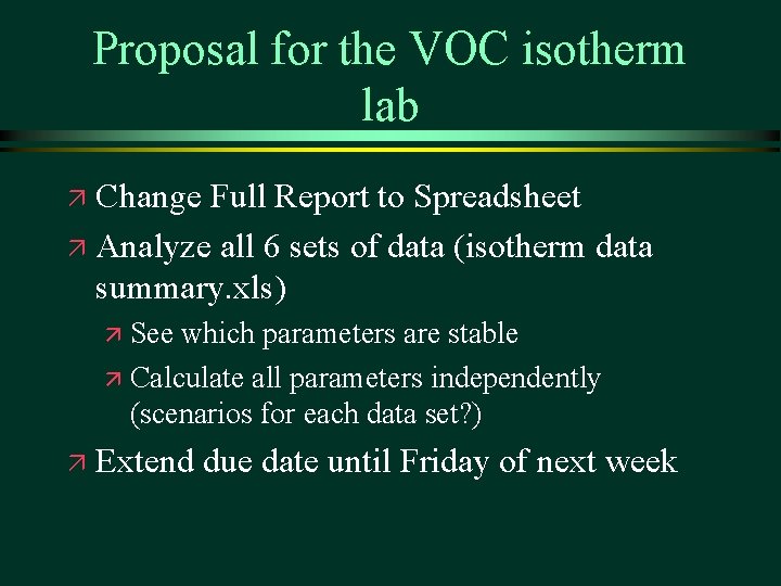 Proposal for the VOC isotherm lab Change Full Report to Spreadsheet ä Analyze all