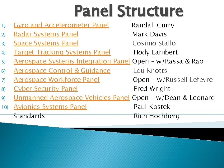 1) 2) 3) 4) 5) 6) 7) 8) 9) 10) Panel Structure Gyro and