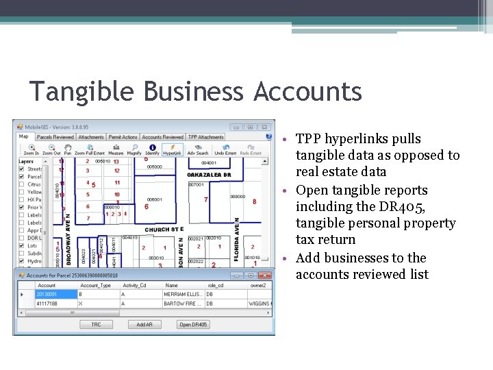 Tangible Business Accounts • TPP hyperlinks pulls tangible data as opposed to real estate
