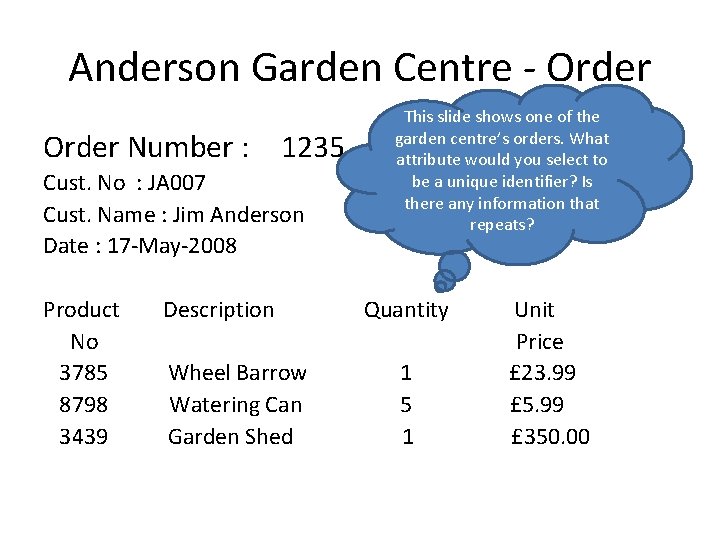 Anderson Garden Centre - Order Number : 1235 Cust. No : JA 007 Cust.