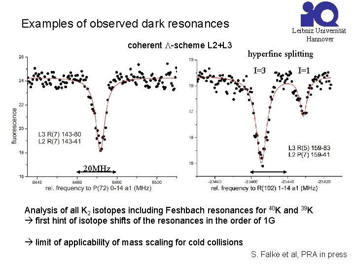 Examples of observed dark resonances coherent L-scheme L 2+L 3 Leibniz Universität Hannover hyperfine