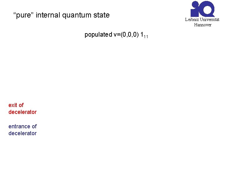“pure” internal quantum state populated v=(0, 0, 0) 111 exit of decelerator entrance of
