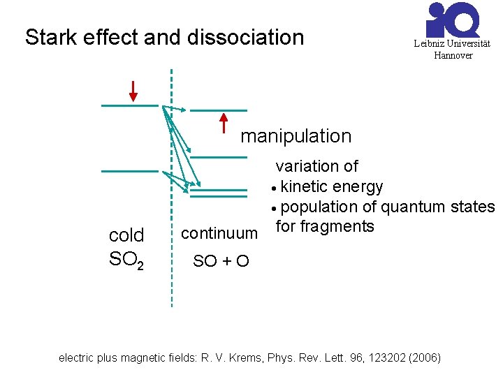 Stark effect and dissociation Leibniz Universität Hannover manipulation cold SO 2 variation of kinetic