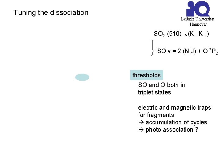 Tuning the dissociation Leibniz Universität Hannover SO 2 (510) J(K -, K +) SO