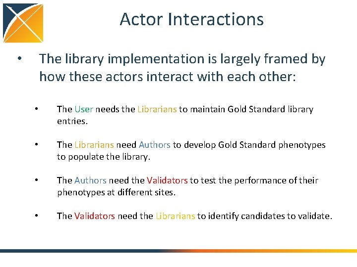 Actor Interactions The library implementation is largely framed by how these actors interact with
