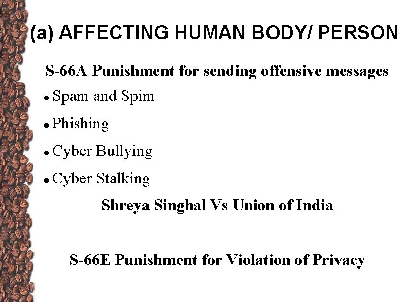 (a) AFFECTING HUMAN BODY/ PERSON S-66 A Punishment for sending offensive messages Spam and