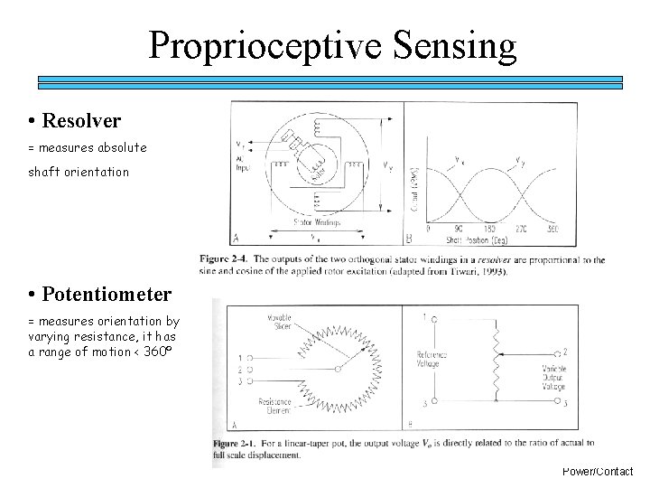 Proprioceptive Sensing • Resolver = measures absolute shaft orientation • Potentiometer = measures orientation