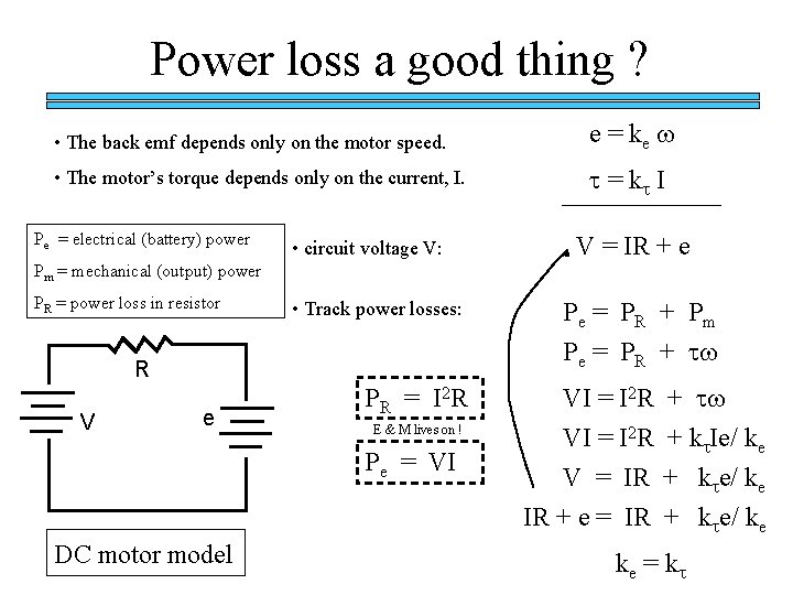 Power loss a good thing ? • The back emf depends only on the Power loss a good thing ? • The back emf depends only on the